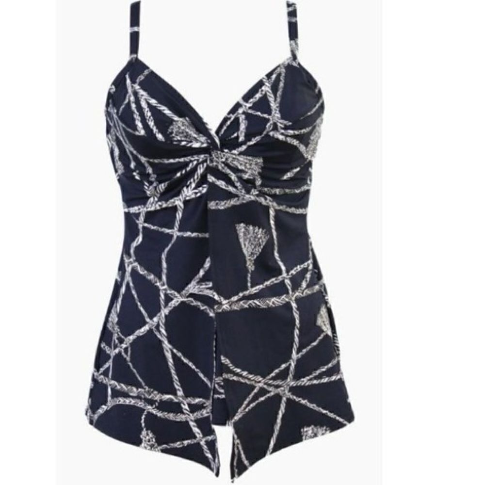 Miraclesuit Midnight Blue Thoroughbred Love Knot Tankini Top Size 10